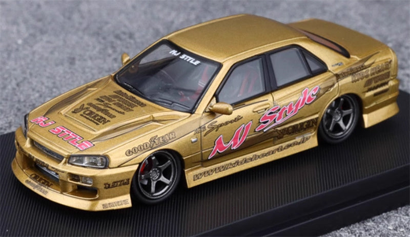 Mortal Nissan GTR ER34 25GT SKYLINE URAS Modified Edition MJ STYLE Gold Limited Edition 1:64 Car Pre-built Model view2