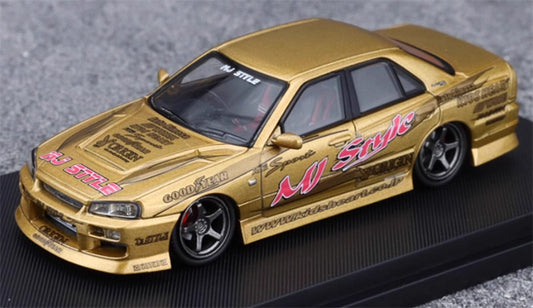 Mortal Nissan GTR ER34 25GT SKYLINE URAS Modified Edition MJ STYLE Gold Limited Edition 1:64 Car Pre-built Model view2