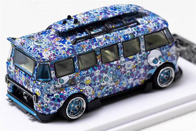 Liberty 64 Volkswagen T1 van Kombi wide body modified version Blue Sunflower 1:64 Car Pre-built Airliner Model Display view4