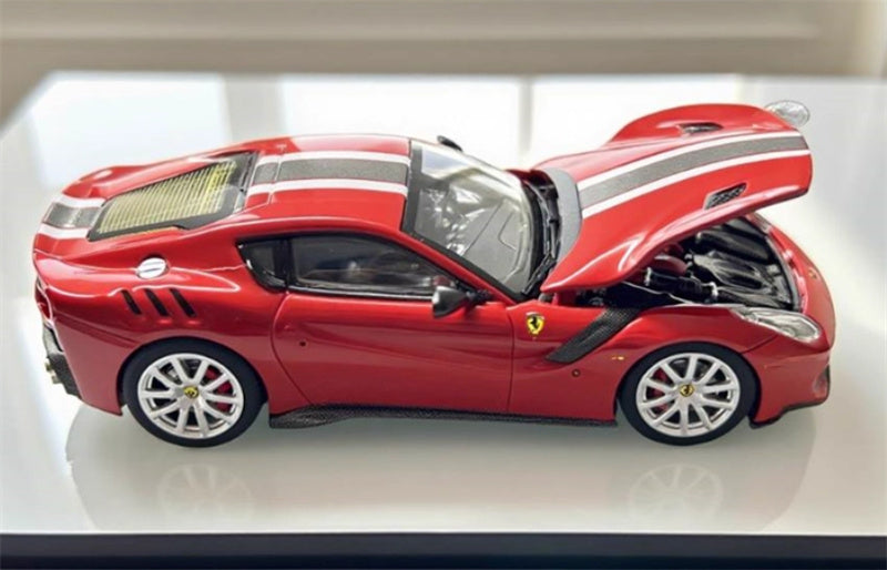 Stance Hunters Ferrari F12 TDF Supercar Limited Edition 799PCS ONLY Red - Black White stripes 1:64 Car Pre-built Model view3