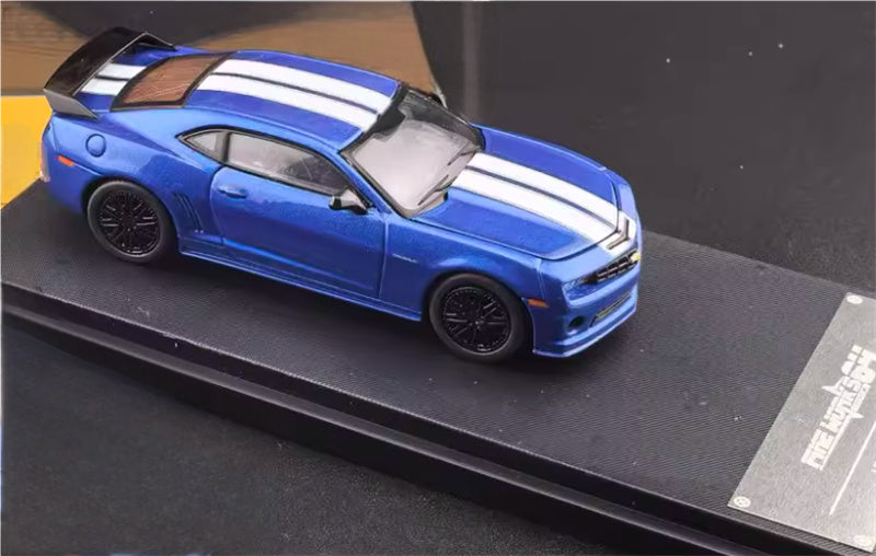 Fine works 64 Chevrolet Camaro Blue hardtop white stripes black wheel Limited Edition 1:64 Car Pre-built Model view3