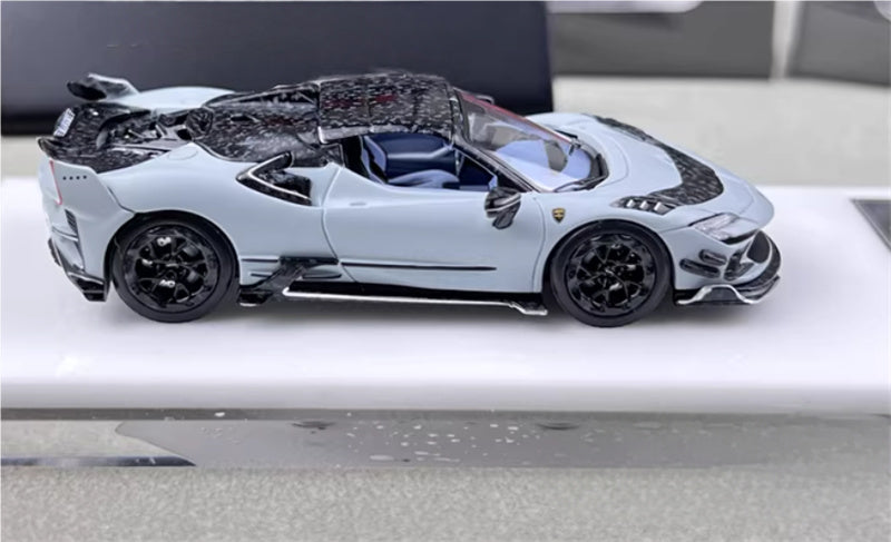 HKM Premium Mansory modified version Ferrari SF90 F9XX supercar grey convertible Limited Edition 1:64 Car Pre-built Airliner Model Display view9