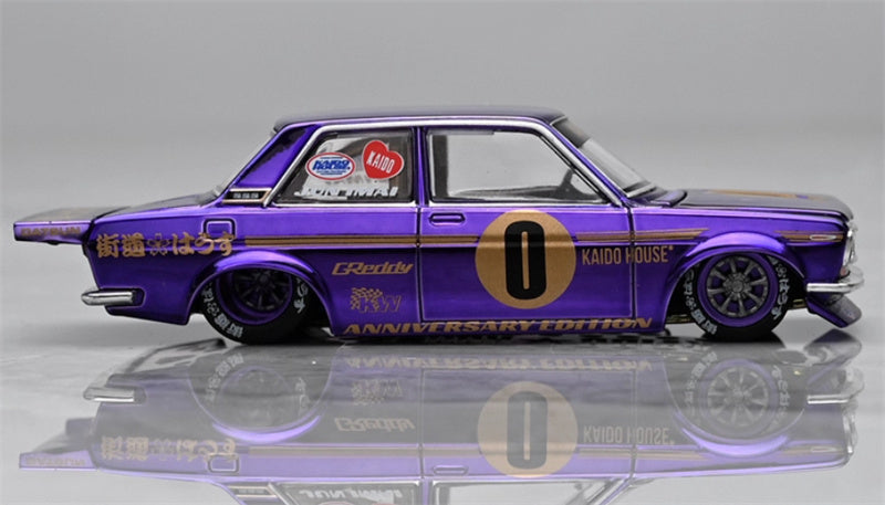 KaidoHouse x MiniGT DATSUN 510 #0 PRO STREET ANNIVERSARY EDITION Electroplating Purple color box packaging 1:64 Car Pre-built Model view6