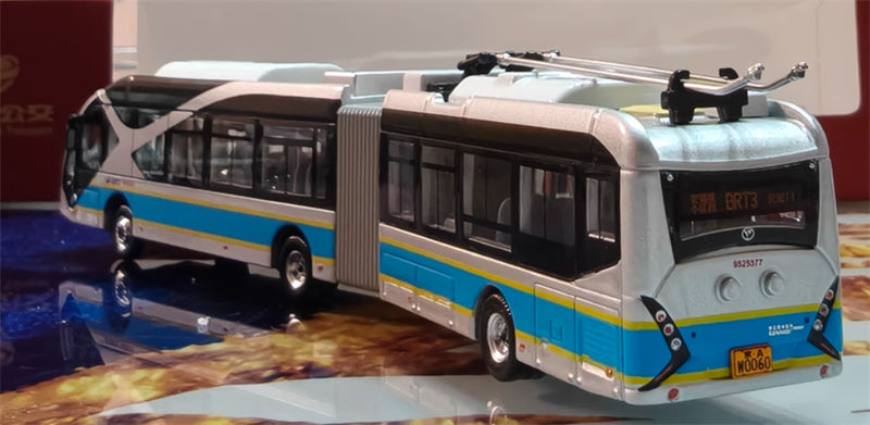 Beijing Public Transport BJD-WG180N Beijing Bus BTR3 Youth Civilization articulated trolley bus Beijing Bus Packaging Blue - Silver 1:110 Bus Pre-built Model view6