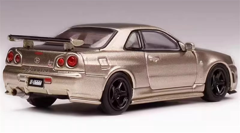 MOTORHELIX NISSAN SKYLINE GT-R (R34) Z-TUNE Millennium Jade - Black Wheel Limited Edition 699PCS ONLY 1:64 Car Pre-built Model view3