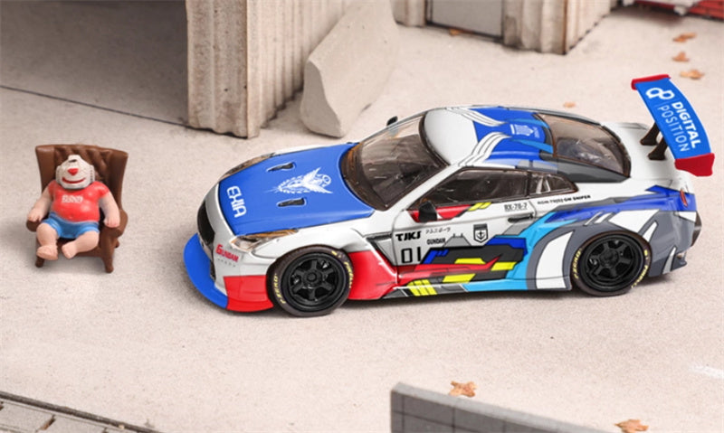 Fuji Nissan GT-R R35 Pandem Rocket Bunny Widebody Modification Car Mech White Blue Figure Edition Limited Edition 599PCS ONLY 1:64 Car Pre-built Model view1