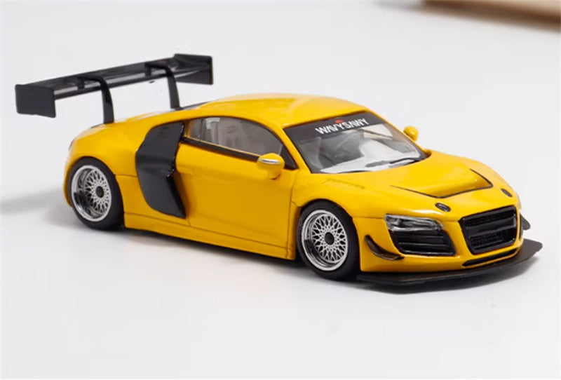 LeManFang Audi R8 LMS ULTRA high tail modified racing Yellow 1:64 Car Pre-built Model view5