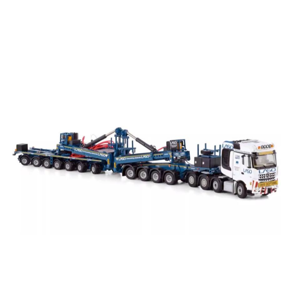 WSI MERCEDES BENZ AROCS MP4 SLT BIGSPACE 8X4 MEGA WINDMILL TRAILER - 7 AXLE + DOLLY - 4 AXLE LASO 1:50  DIECAST Truck Lorry