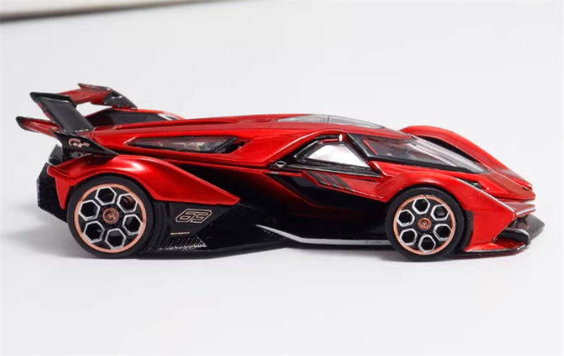 LeManFang Lamborghini V12 Vision VGT Concept Car Transparent Red 1:64 Car Pre-built Model view3