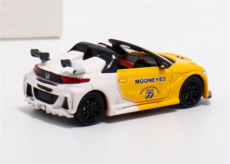 Mortal Honda S660 Mugen Convertible Wide body modified version Small tail wing moon eye coating - with top cover 1:64 Car Pre-built Model view5