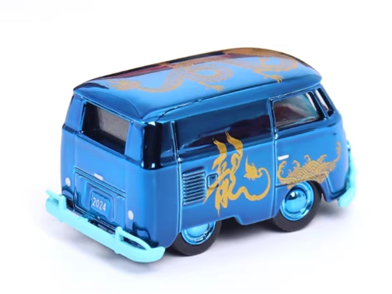 HY Model VW mini Bus Kombi version 1960 Chrome Blue Year of Dragon Limited Edition 499pcs ONLY 1:64 Car Pre-built Model