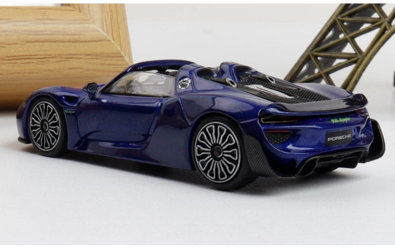 1:64 Porsche 918 Spyder Dark Blue TOP LUX Convertible DIECAST Car Model