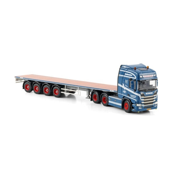 1:50 SCANIA VINDELSBAEK R CR20H 6X2 FLATBED TRAILER 4 AXLE WSI  Blue Diecast Model