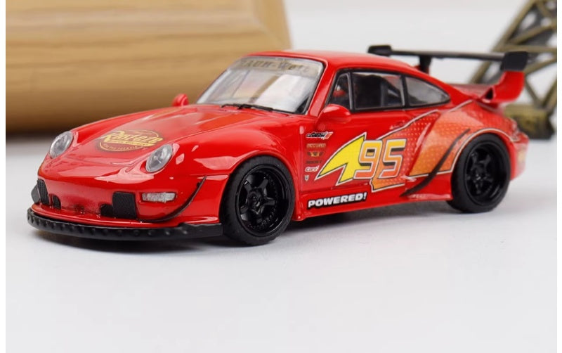 1:64 Porsche 993 Red Lightning McQueen DECODE Black Wheel DIECAST Car Model