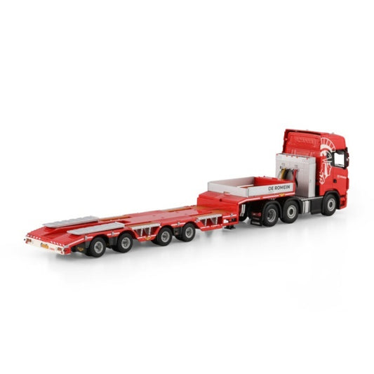 1:50 SCANIA DE ROMEIN GROEP S CS20H 6X2 SEMI WHEEL WELL LOW LOADER 4 AXLE WSI Red Diecast Model