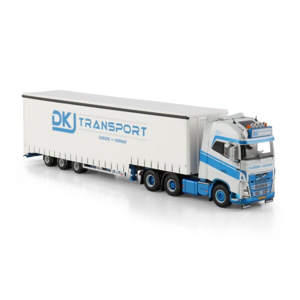 1:50 VOLVO DKJ TRANSPORT FH4 XL 6X2 SEMI W/ CURTAIN 3 AXLE WSI Diecast Model