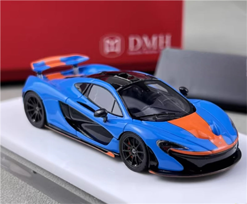 DMH McLaren P1 supercar Gulf Blue Grey Wheel 1:64 Car Pre-built Airliner Model Display view5