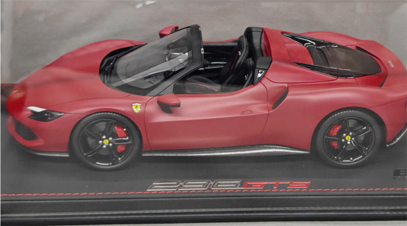 BBR MODELS Ferrari 296GTS convertible Matte Red Black Wheel Red caliper Leather base Limited Edition 1:18 Car Pre-built Model view6