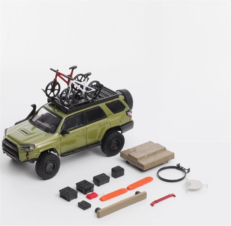 GCD Toyota 4Runner TRD PRO Overland SUV Modified Version Green w/ 13 Parts LHD 1:64 Car Pre-built Model view3