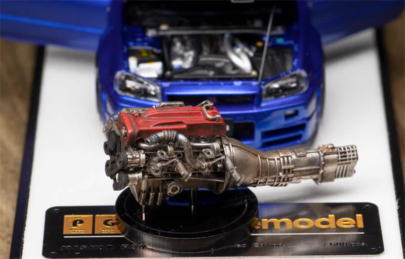 1:43 Nissan GTR Nismo R34 Z-TUNE  Metal Blue  PGM x onemodel Regular Edition White base w/ engine Limited Edition 688PCS ONLY DIECAST Car Model
