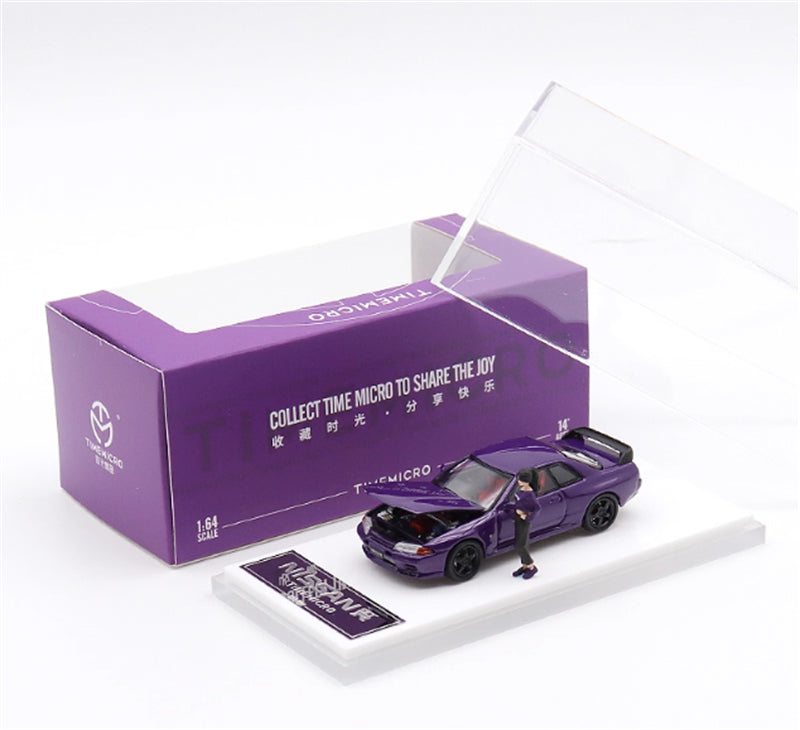 TIMEMICRO Nissan GTR R32 with Figure metal purple Limited Edition 999PCS ONLY 1:64 Car Pre-built Model view7