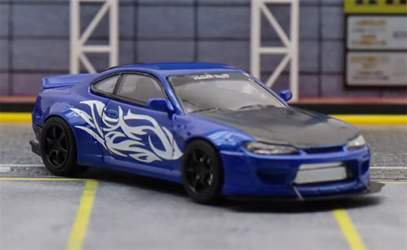 SW Nissan Slivia S15 Rocket Bunny Blue Wave Limited Edition 299PCS ONLY 1:64 car Pre-built Model view3