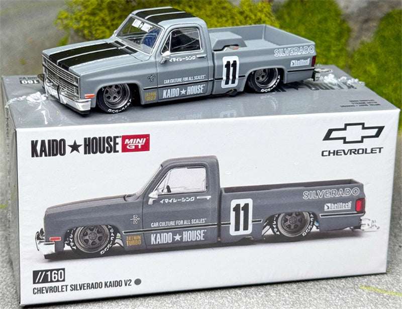 KaidoHouse x MiniGT Chevrolet Silverado Kaido V2 grey color box packaging 1:64 Car Pre-built Model view6