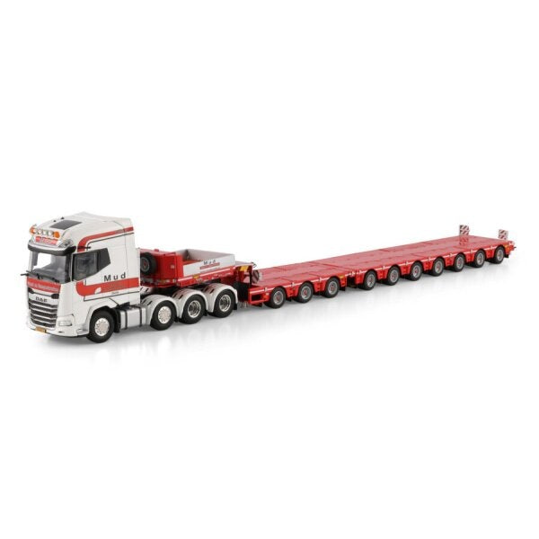 1:50 DAF MUD GROND - EN XG + 8X4 SL LOW LOADER W/ 3 AXLE DOLLY 7 AXLE WSI Diecast Model
