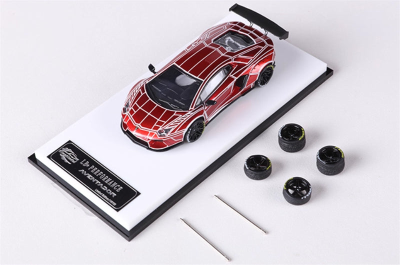 KING MODEL Lamborghini LP700 AVENTADOR Burst Pattern Night Light Edition Electroplated Red w/ wheels 1:64 Car Pre-built Model view1