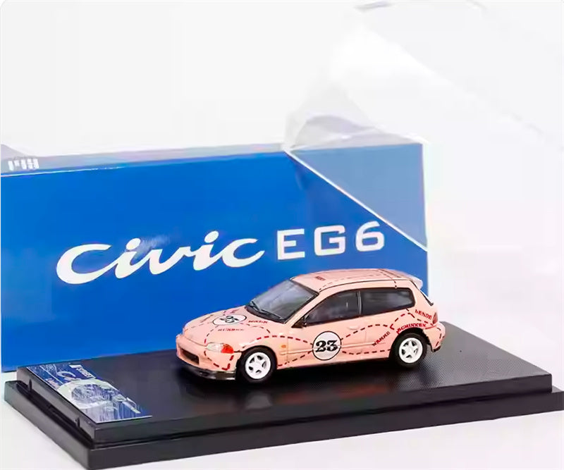 SW Honda Civic EG6 Pink Pig Coating 23# Limited Edition 500PCS ONLY 1:64 Car Pre-built Model view8
