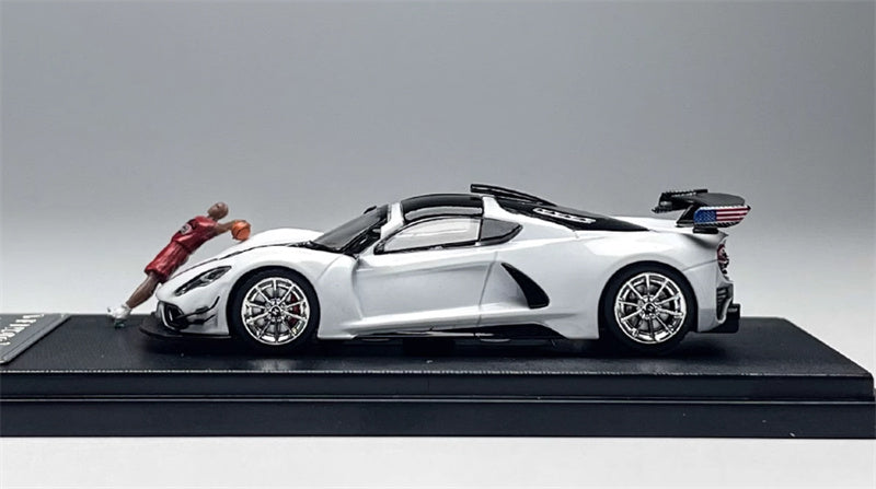 Rhino Model Hennessey Venom F5 Limited Edition 999PCS ONLY White w/ Figure 23# 1:64 Car Pre-built Model view3