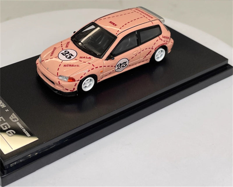 SW Honda Civic EG6 Pink Pig Coating 23# Limited Edition 500PCS ONLY 1:64 Car Pre-built Model view1