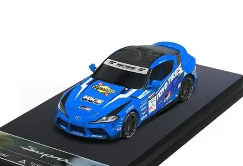 AURORA MODEL Toyota Supra A90 Blue HKS Regular Version Oriental Tires 1:64 car Pre-built Model view1