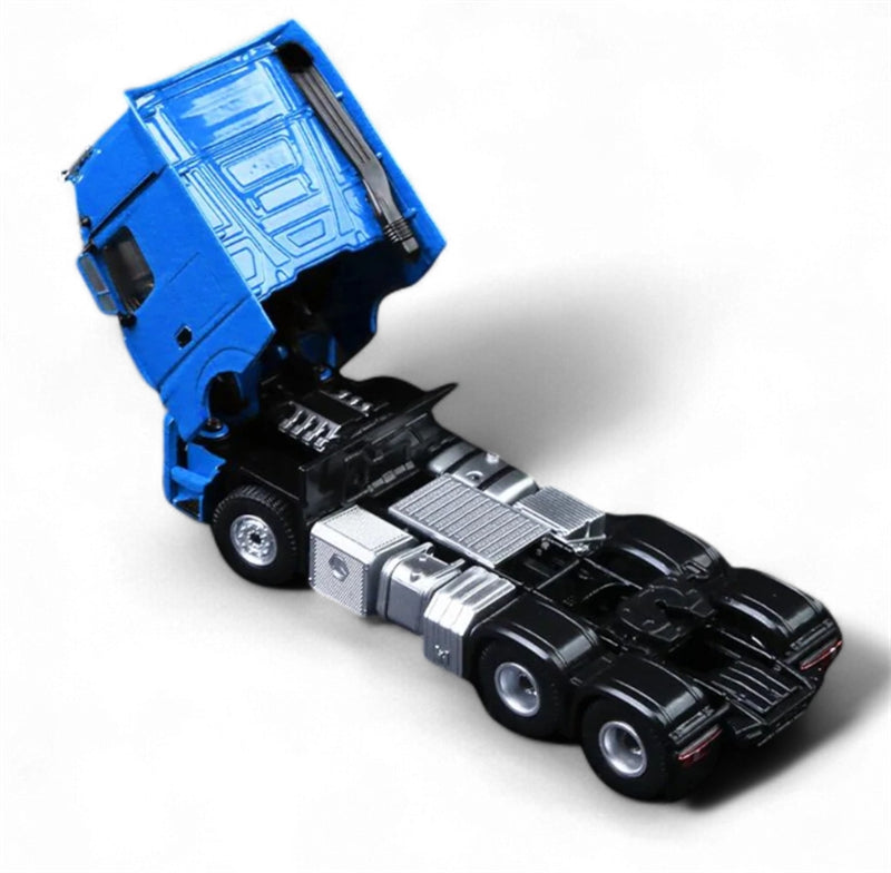TimeMicro & Perka Mercedes BENZ ACTROS FLATBED TRANSPORT VEHICLE Blue 1:64 Truck Pre-built Model view3
