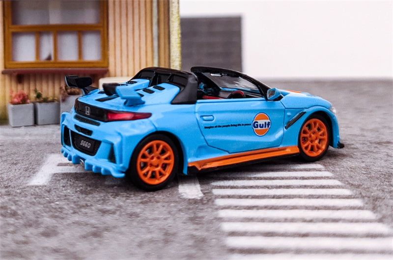 Mortal Honda S660 Mugen Convertible Wide body modified version Small Tail Bay GULF Coating - with Top Cover 1:64 Car Pre-built Model view2