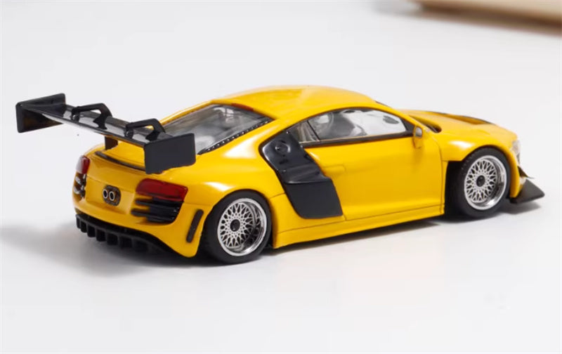 LeManFang Audi R8 LMS ULTRA high tail modified racing Yellow 1:64 Car Pre-built Model view4