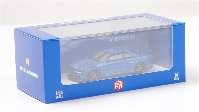 Focal Horizon Nissan GT-R R34 V-SPEC-II Blue Limited Edition 999PCS ONLY 1:64 Car Pre-built Model view8