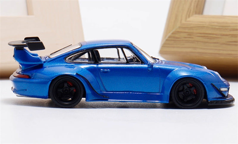 DECODE Porsche RWB 993 transparent blue RAUH - Welt 1:64 Car Pre-built Model view3