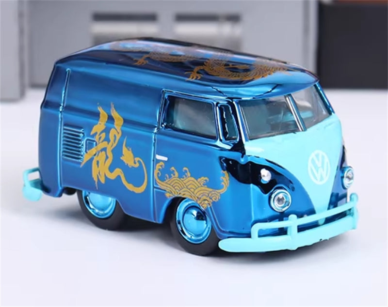 HY Model VW mini Bus Kombi version 1960 Chrome Blue Year of Dragon Limited Edition 499pcs ONLY 1:64 Car Pre-built Model