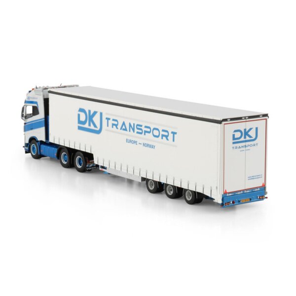 1:50 VOLVO DKJ TRANSPORT FH4 XL 6X2 SEMI W/ CURTAIN 3 AXLE WSI Diecast Model
