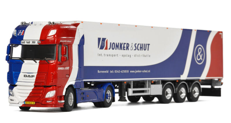 WSI DAF XF SUPER SPACE CAB BOX TRAILER - 3 AXLE Jonker & Schut 1:50 Truck Pre-built Model