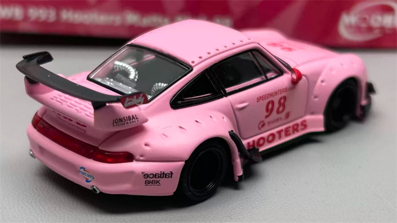 1:64 Porsche RWB 993 Matte Pink Hooters #98 Model model DIECAST Civil Car Model