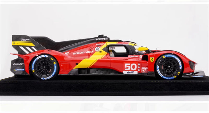 BBR MODELS Ferrari 499P #50 Hypercar Launch Edition 2022 red Black velvet base Adler Michelin Vistajet Hyper car Richard Mille 1:18 Car Pre-built Model view6