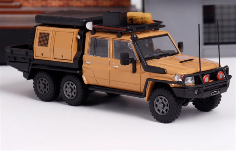 Autobots Models Toyota Land Cruiser LC79 Pickup Camping Vehicle Yellow dual layout 6*6 Heavy modification of Tu Ao 1:64 Truck Pre-built Model view5