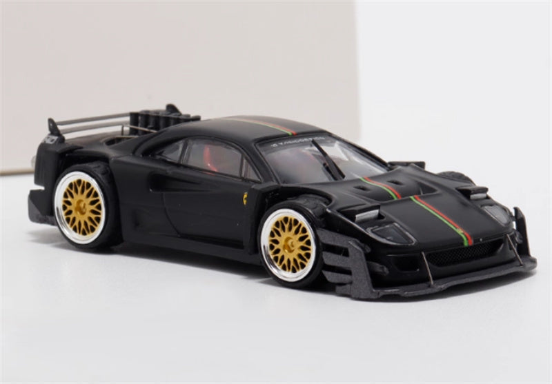 Autobots Models Ferrari F40 Yasid sports car Explosive redesign Black - Gold Wheel Italian Stripes 1:64 Car Pre-built Model view5