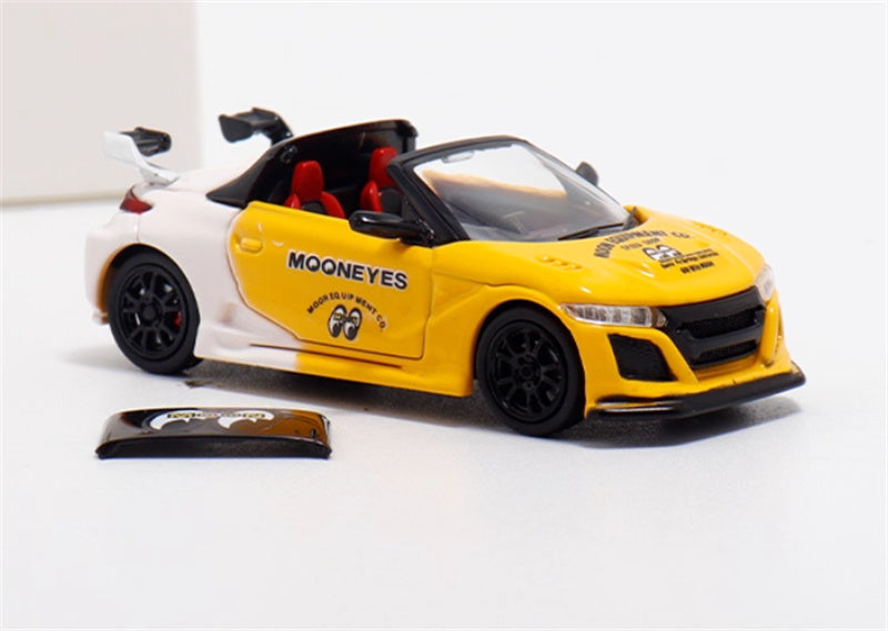Mortal Honda S660 Mugen Convertible Wide body modified version Small tail wing moon eye coating - with top cover 1:64 Car Pre-built Model view4
