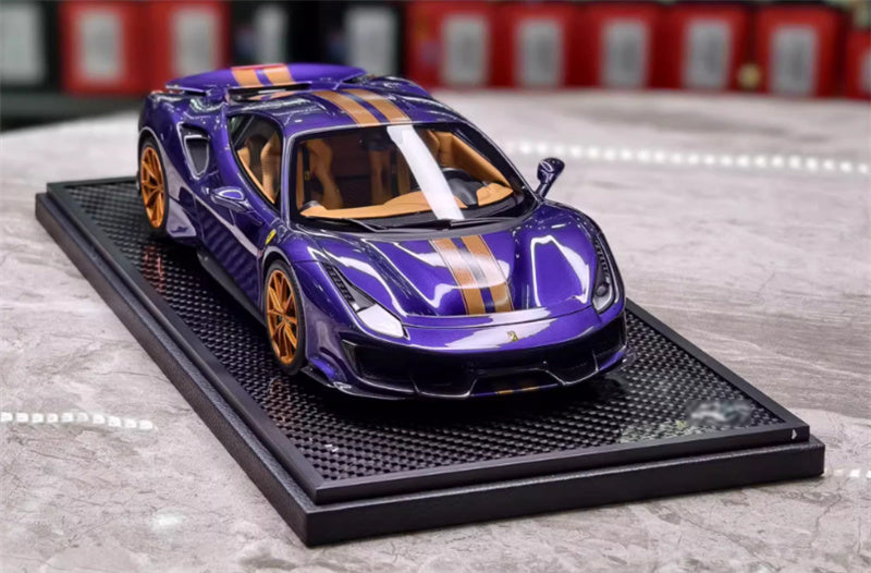 BBR MODELS Ferrari 488 Pista Viola AI Humad Hardtop Hong Kong Purple Gold Stripe Gold wheels Carbon fiber base Limited Edition 30PCS ONLY 1:18 Car Pre-built Model view6