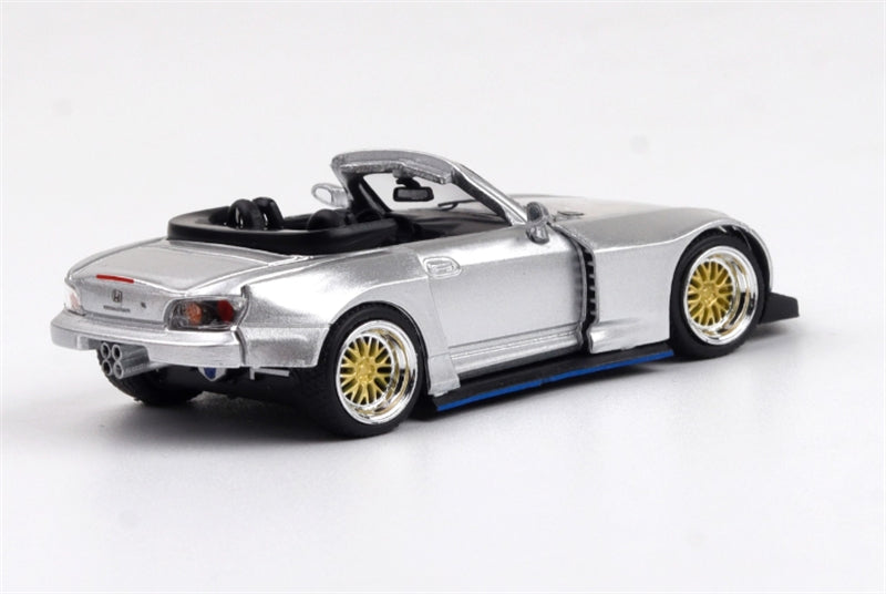 RHINO MODEL Honda S2000 Wide body Convertible Roadster Silver 1:64 car Pre-built Model view3
