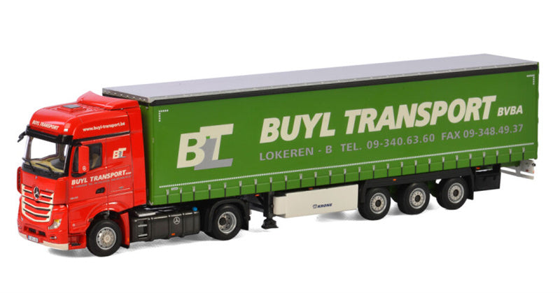 WSI ACTROS MP4 BIG SPACE 4x2 CURTAINSIDE / TAUTLINER TRAILER - 3 AXLE Buyl Transport 1:50 Truck Pre-built Model