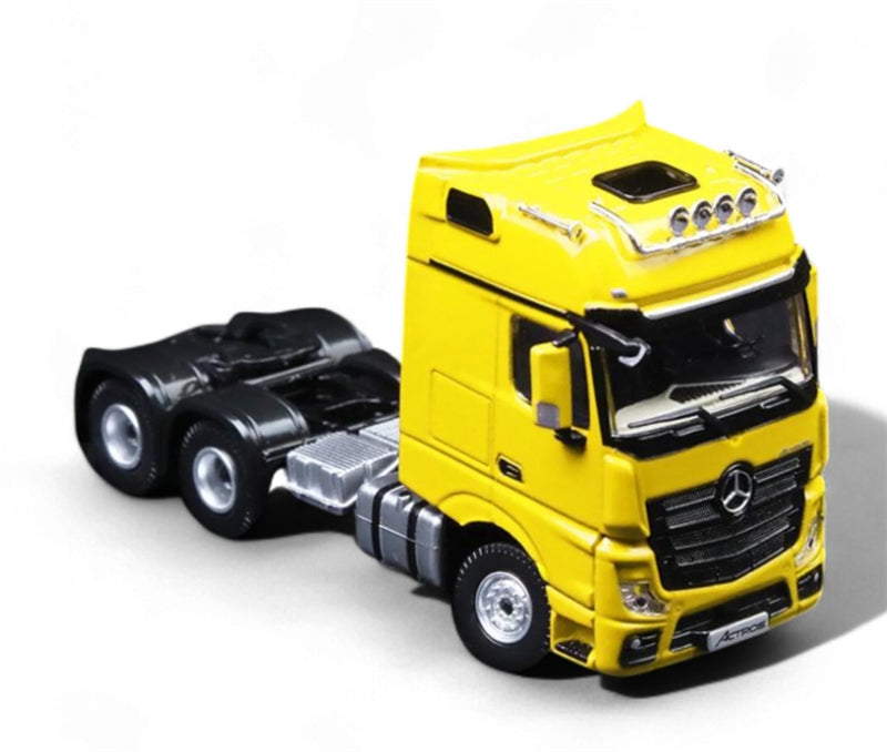 TimeMicro & Perka Mercedes BENZ ACTROS FLATBED TRANSPORT VEHICLE Yellow 1:64 Truck Pre-built Model view4